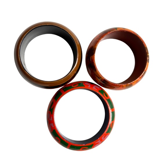 Three Vintage Hand Painted Wood Bangle Bracelets - Picture 9 of 9